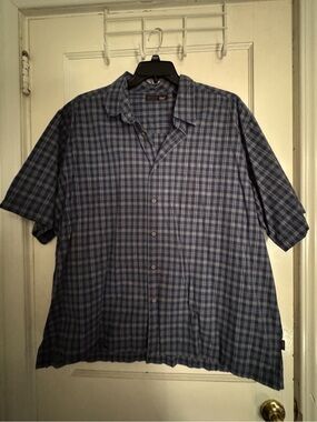 Arrow Blue & Gray Plaid Short Sleeve Button Down Shirt - Men's XXL / 2XL